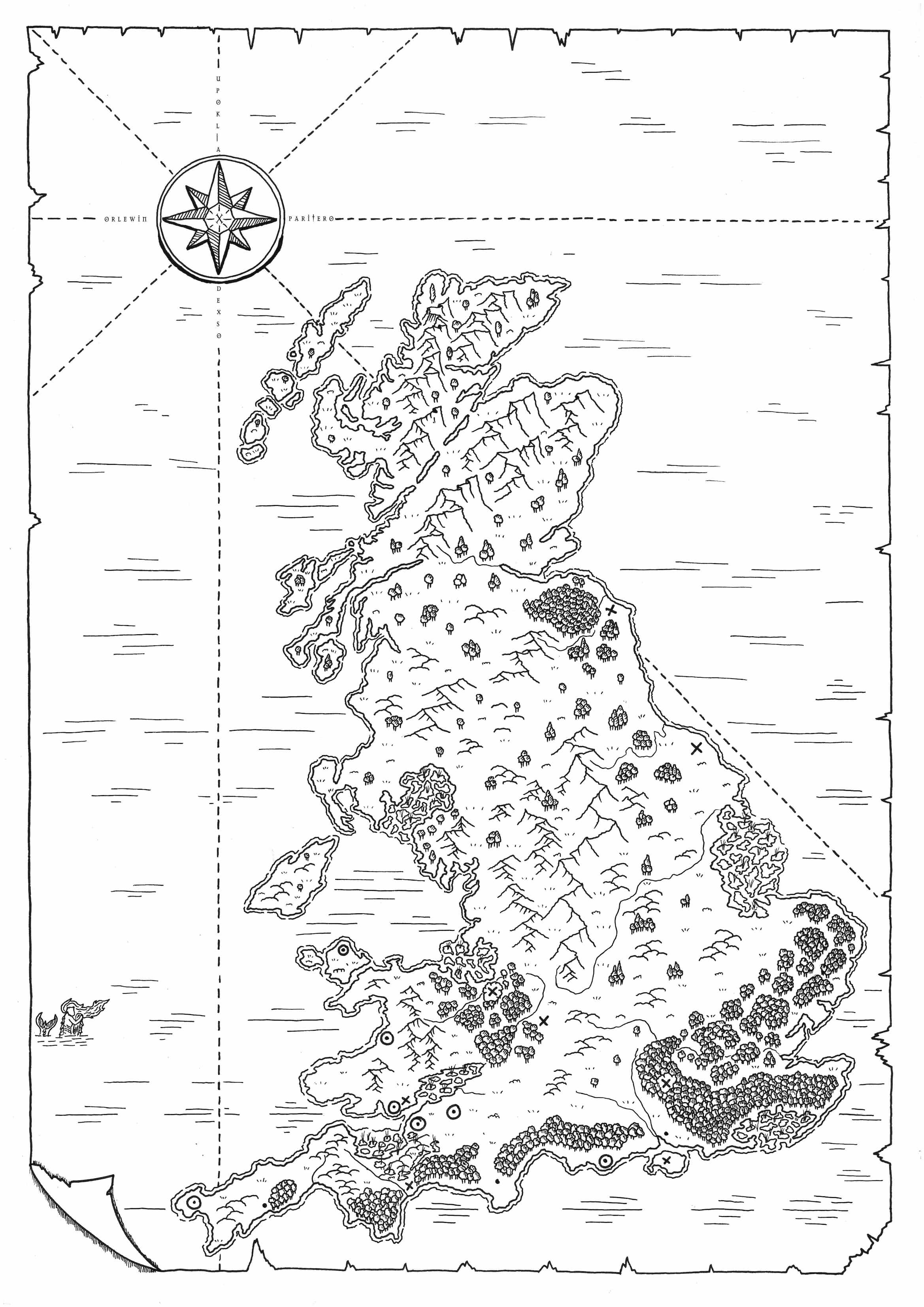 PRETANNI world map for Protectors of Pretanni fantasy series by Mike Mollman