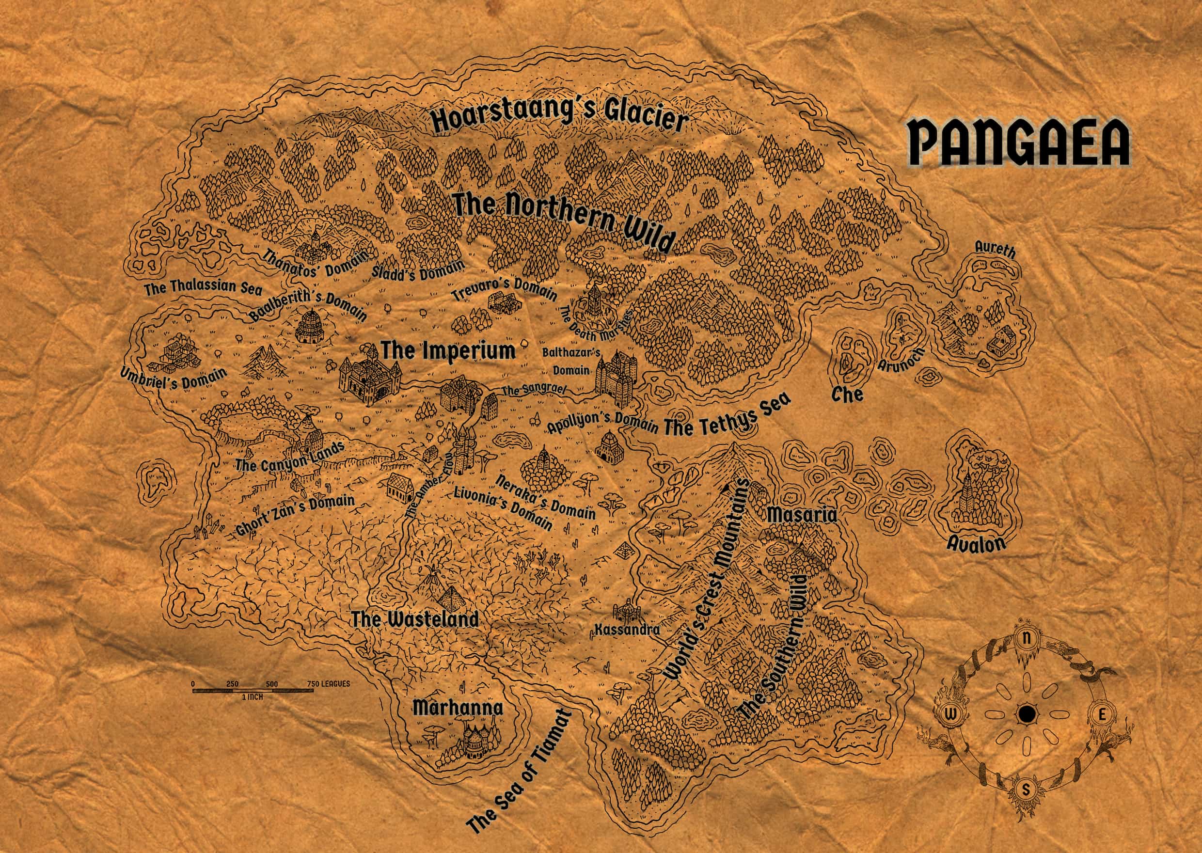 Pangaea world map - main campaign setting for Heart of Darkness
