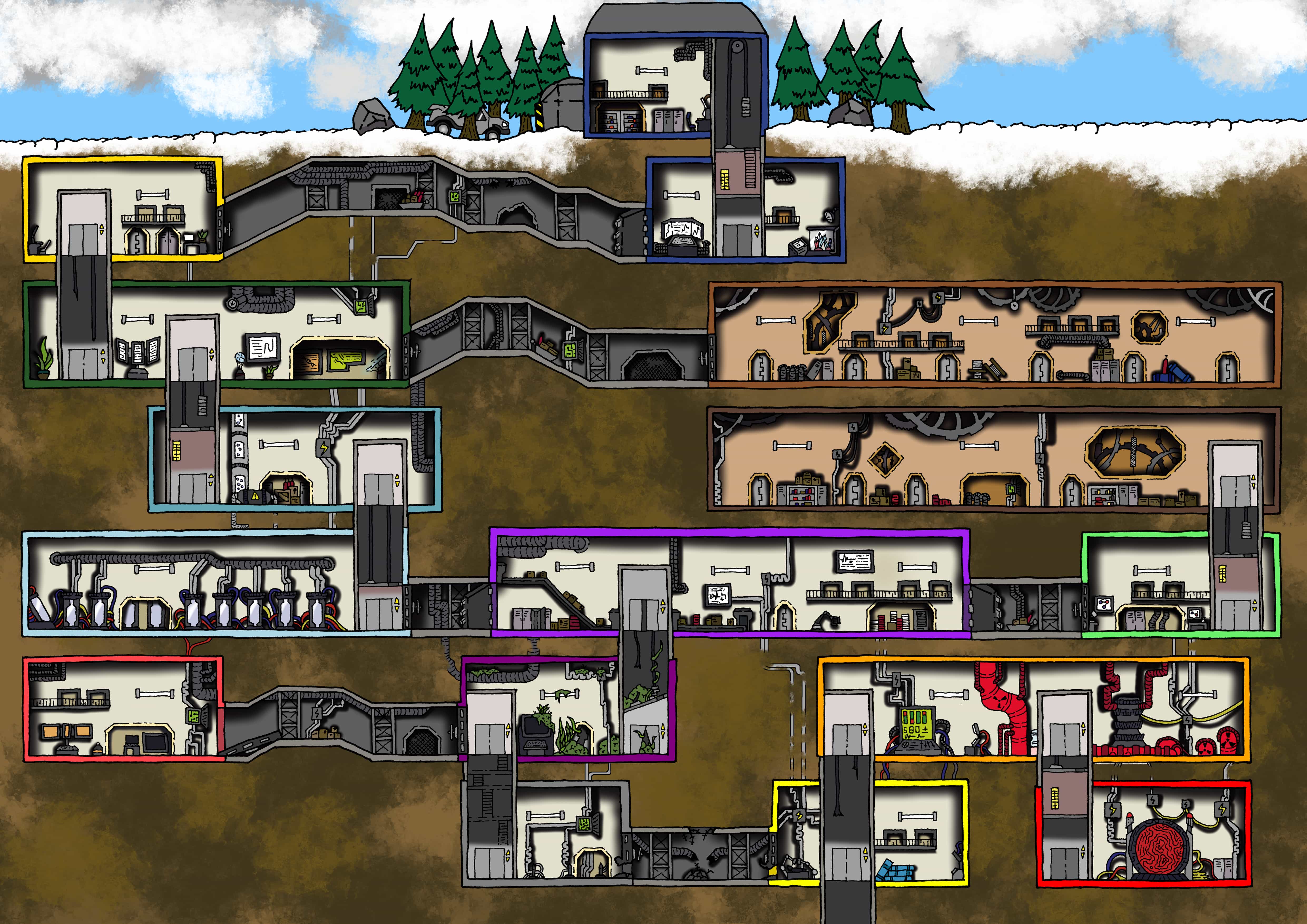 Time Fenix Facility Base Cutout - Complete magitek research facility overview map for board game